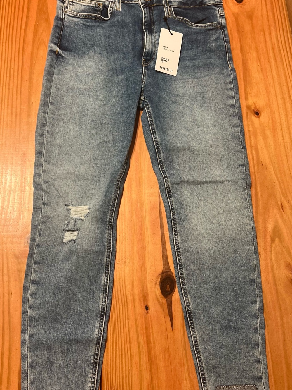 Women’s Light Blue Distressed Jeans - Classic Slim Fit